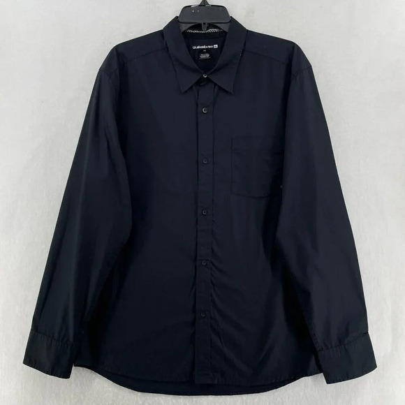 Quicksilver Button-Up Shirt Men's Sz L Black Logo Printed Collared Chest Pocket - Picture 1 of 12